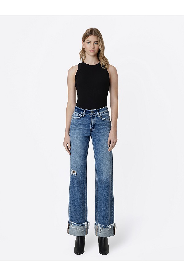 HIGH RISE DISTRESSED CUFFED SLIM WI...
