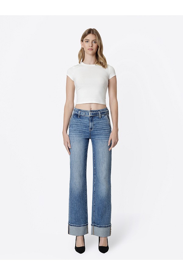 HIGH RISE TWO BUTTON CUFFED BELTED ...