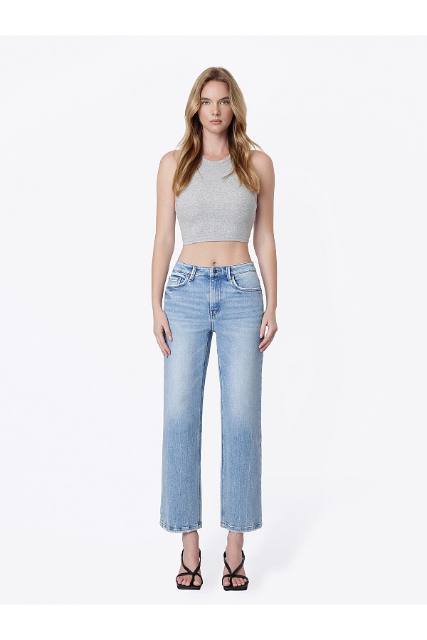 HIGH RISE VEIN WASH SLIM WIDE JEANS...
