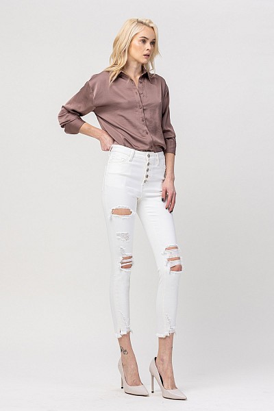 HIGH RISE BUTTON UP SKINNY JEANS