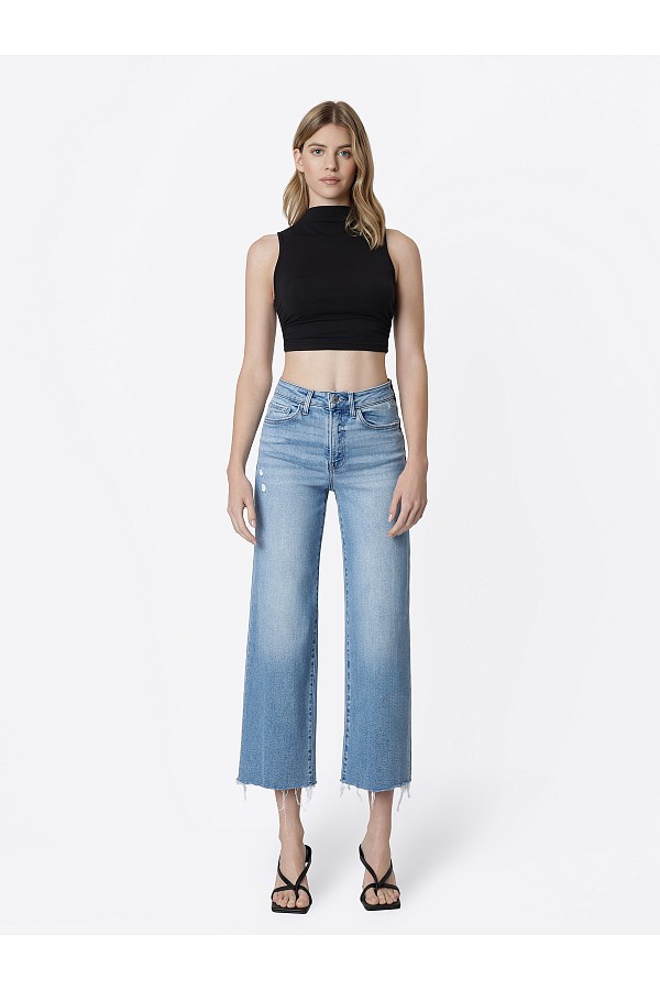 HIGH RISE RAW HEM MEDIUM WASH CROP ...