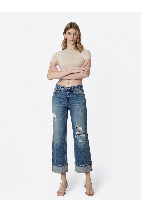 MID RISE DISTRESSED MEDIUM DARK CUF...