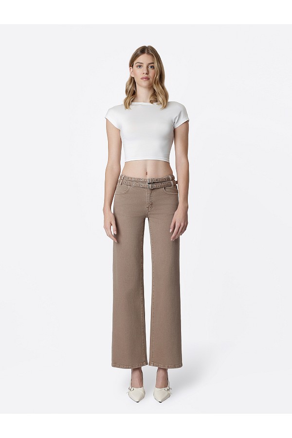 LOW RISE DOUBLE BELTED MOCHA WIDE J...
